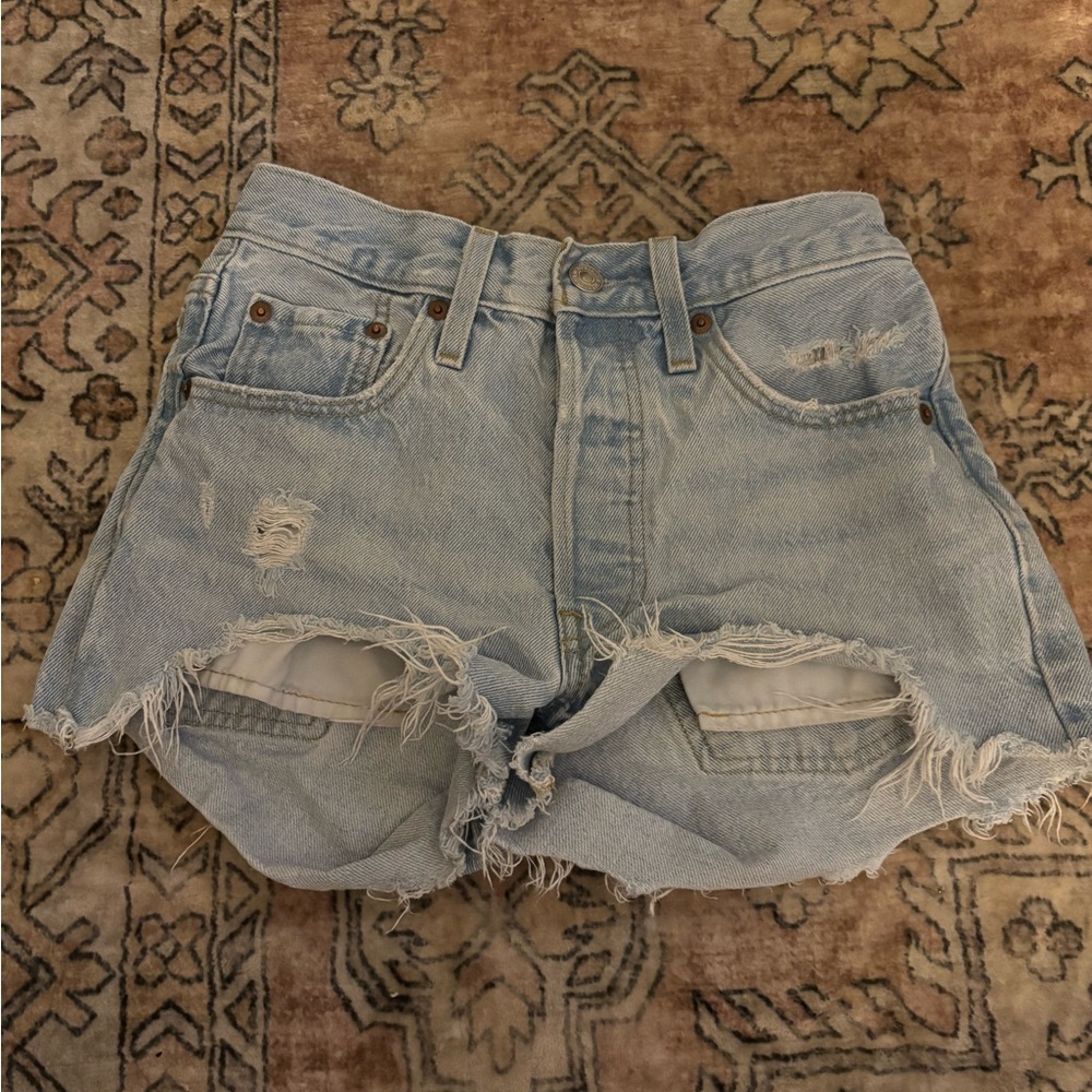 Levi's Blue Distressed Jean Shorts